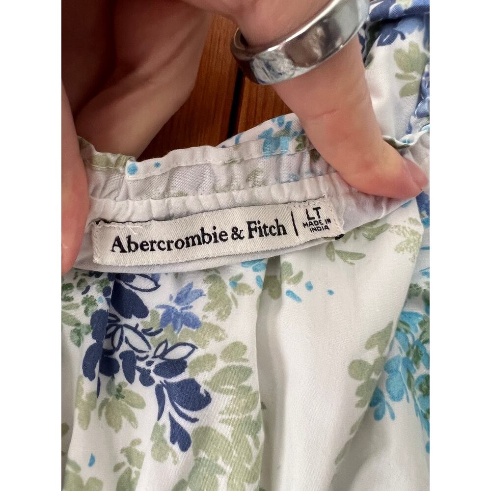 Abercrombie & Fitch Women's Blue Floral Smocked Puff Sleeve Midi Dress Size LT - Picture 6 of 11